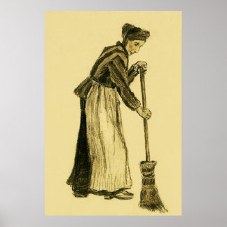 Van Gogh Woman med en "Broom Fine Art" Poster