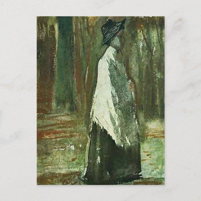 Van Gogh Woman med White Shawl i en Wood Vykort (Framsida)