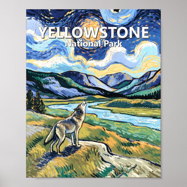 Van Gogh Yellowstone National Park Wolf Howling Poster (Framsidan)
