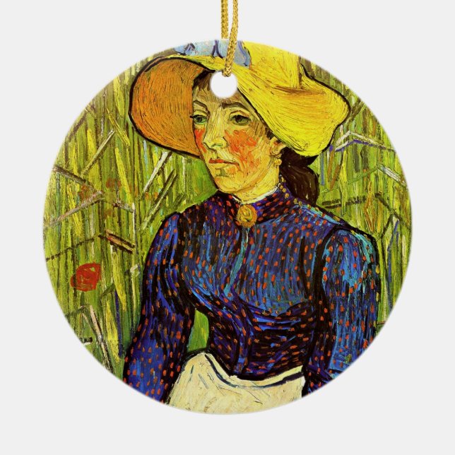 Van Gogh, Young Peasant Woman med Straw Hat Julgransprydnad Keramik (Framsidan)