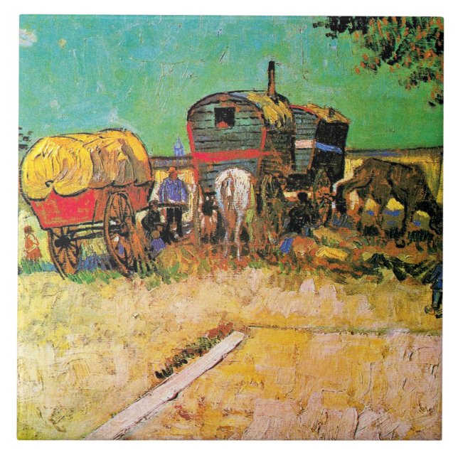Van Gogh - zigenarläger med Horse Dray Kakelplatta (Framsidan)