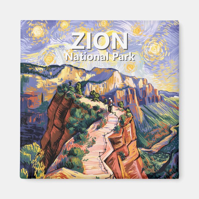 Van Gogh Zion Angels Landing Hiking Trail Custom Magnet (Framsidan)