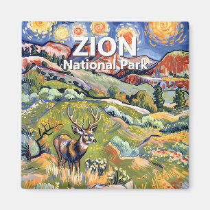 Van Gogh Zion Djur Hjort Färgrik Canyon Anpassad Magnet