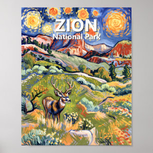 Van Gogh Zion Djur Hjort Färgrik Canyon Anpassad Poster