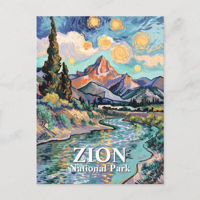 Van Gogh Zion Watchman Virgin River Sunset Custom Vykort (Framsida)
