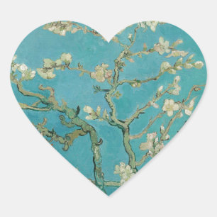 Van gogh's Almond Blommar Hjärtformat Klistermärke
