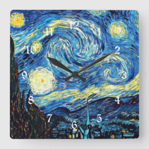 Van Goghs berömda målning, Stjärnnatten, Fyrkantig Klocka