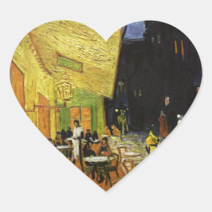 Van Gogh's Night Cafe Hjärtformat Klistermärke