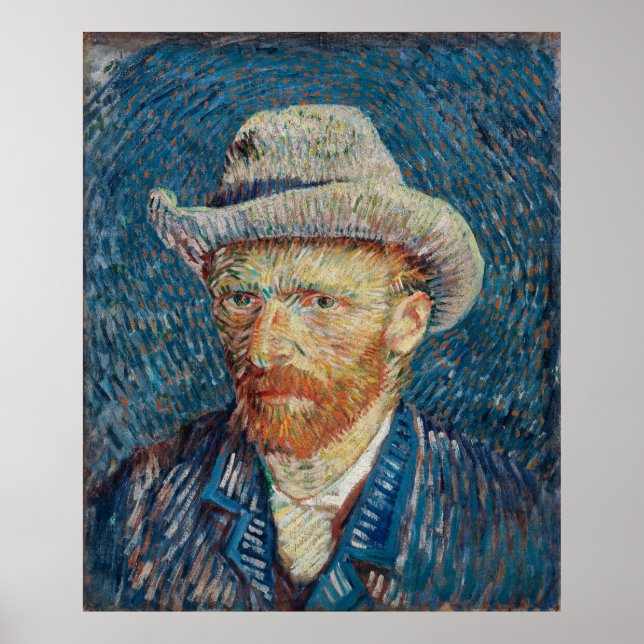 Van Gogh's Self-Porträtt med Grått Felt Hat Poster (Framsidan)