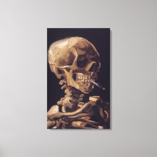 Van Gogh's Skeleton med Burning Cigarette Canvastryck (Framsida)