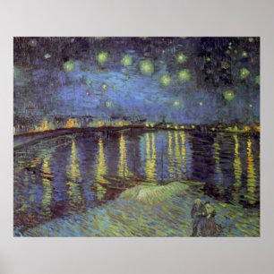 Van Gogh's Starry Blue Night over Rhone Painting Poster