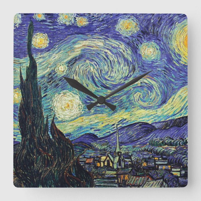 Van Gogh's Starry Natt Fyrkantig Klocka (Framsida)