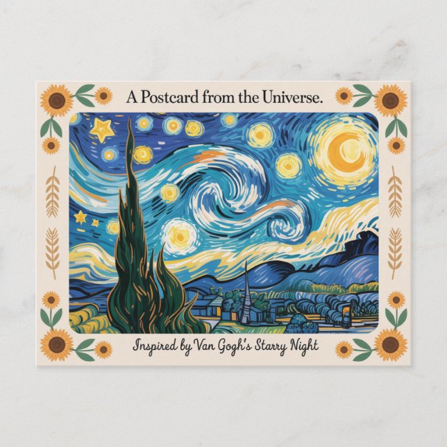 Van Gogh's Starry Nght Art Inspired Postcard Vykort (Framsida)