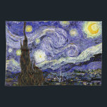 Van Gogh's Starry Night, 1889 Kökshandduk<br><div class="desc">Som van Goghs magnum opus, hyllas målningen på ett mycket bra sätt, men den skildrar bilden utanför hans sanatorium-rumsfönster på natten, även om den målades från minnet under dagen. Bilden är i den offentliga domänen. Kontakta Mönster & Paintings & Graphics för speciella förfrågningar. © Copyright 2020 P.D., Mönster & Paintings...</div>