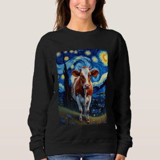 Van Gogh's Starry Night Cow Bovine Djur älskare T Shirt