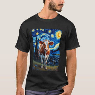 Van Gogh's Starry Night Cow Bovine Djur älskare T Shirt