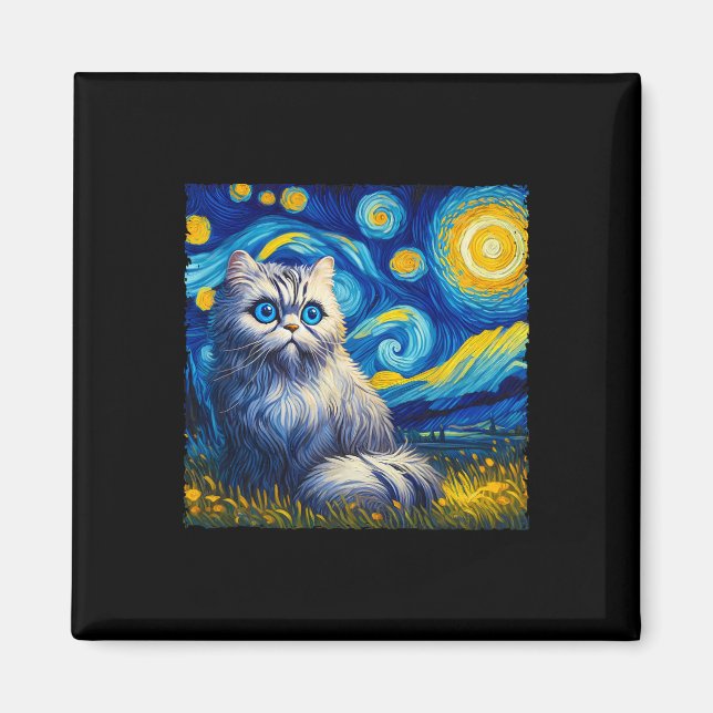 Van Gogh's Starry Night Inspired Cat Lover Mamma P Magnet (Framsidan)