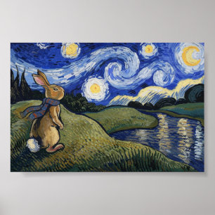 Van Gogh's Starry Night med Bunny Poster