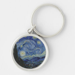 Van Gogh's Starry Night: Whirlwind of Dreams Rund Silverfärgad Nyckelring