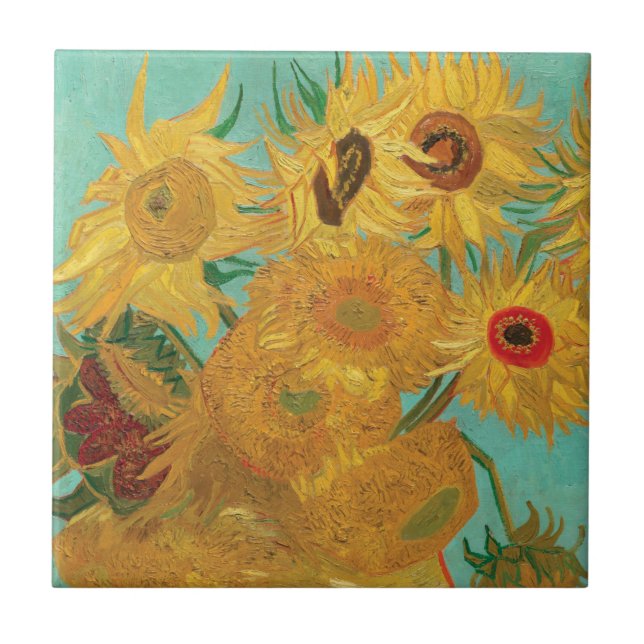 Van Gogh's Sunblommor Ceramic Tile Kakelplatta (Framsidan)