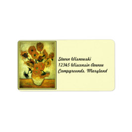 Van Gogh's Sunblommor, populär målning, Adressetikett