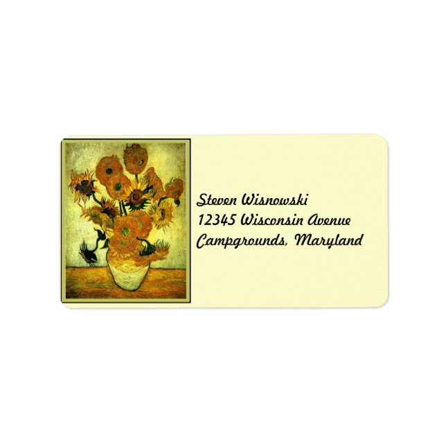 Van Gogh's Sunblommor, populär målning, Adressetikett (Framsidan)