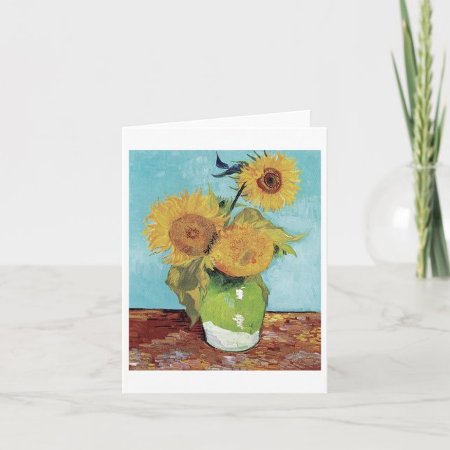 Van Goghs Vas med tre solrosminneskort Tack Kort (Framsida)