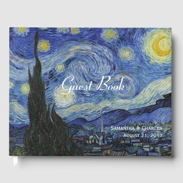 Van Gough Starry Night Bröllop Guest Bok (Framsida)