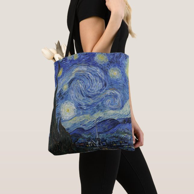 Van Gough Starry Night Tote Bag Tygkasse (Närbild)