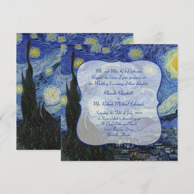 Van Gough Starry Night Wedding bjudande Inbjudningar (Fram/baksida)