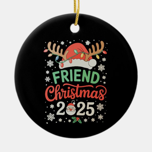 Vän jul 2025 tomte renar julbelysning julgransprydnad keramik (Framsidan)