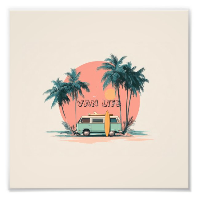 Van Life – Retro Beach Camper Konst Fototryck (Framsidan)