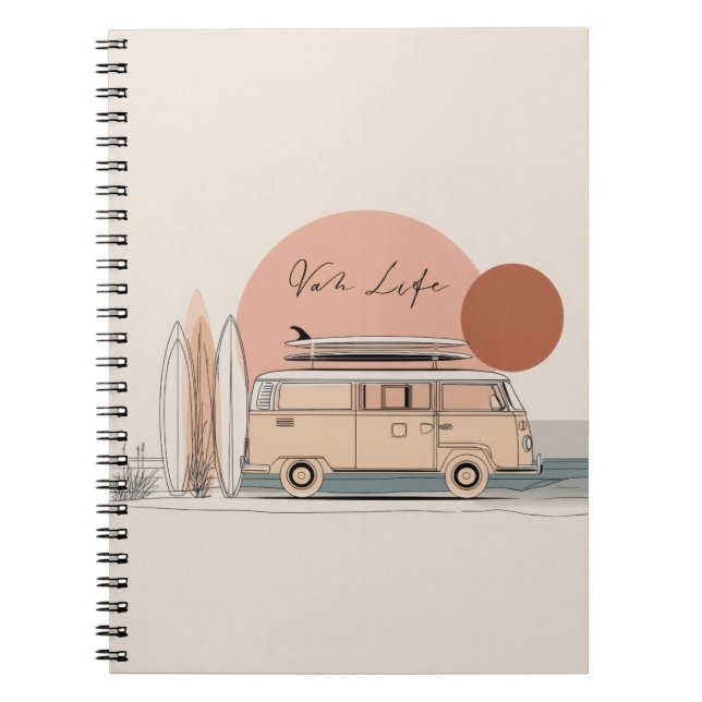 Van Life Surf Van – Retro Beach Camper Aesthetic Anteckningsbok (Framsidan)