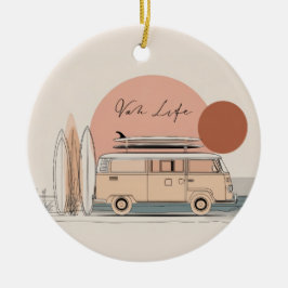 Van Life Surf Van – Retro Beach Camper Aesthetic  Julgransprydnad Keramik