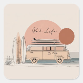 Van Life Surf Van – Retro Strand Camper Estetik Fyrkantigt Klistermärke