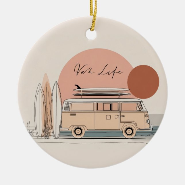 Van Life Surf Van – Retro Strand Camper Estetik Julgransprydnad Keramik (Framsidan)