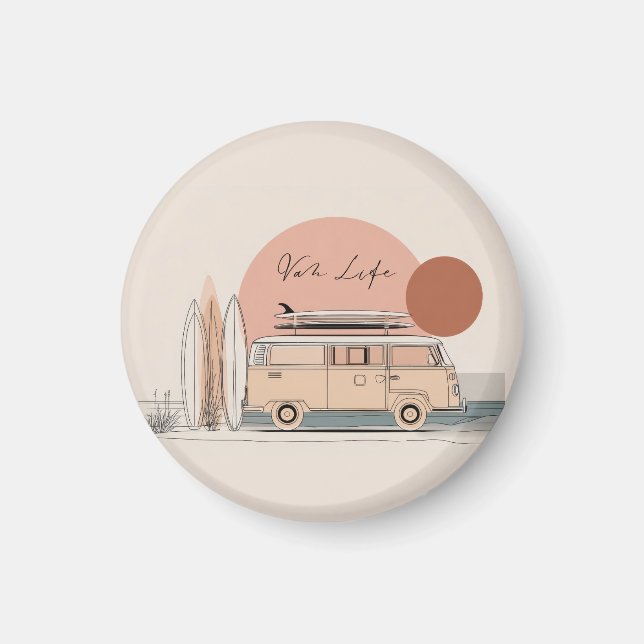 Van Life Surf Van – Retro Strand Camper Estetik Magnet (Framsidan)