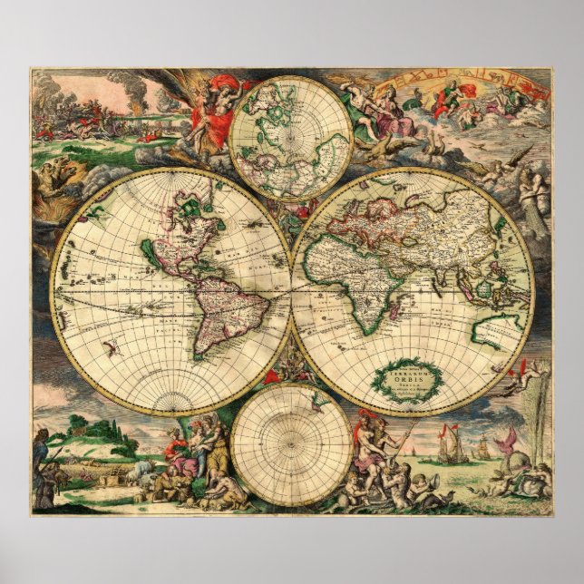 van Schagen World Map 1680 Poster (Framsidan)