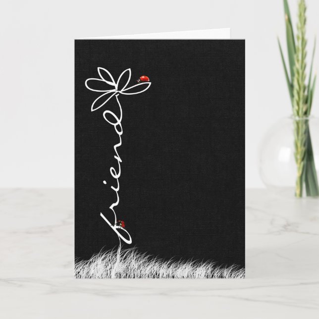 Vän som är tänkande av dig daisy med nyckelpigor kort (Framsida)