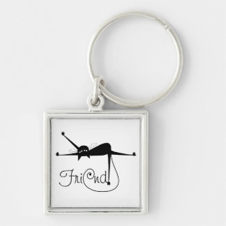 VÄN - svart stolligkattunge 7 Fyrkantig Silverfärgad Nyckelring