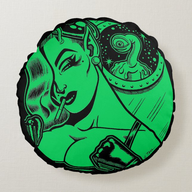 Vana DeVinyl™/Peeping Blob Rund Kudde (Framsidan)