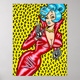 Vana DeVinyl™/Röd vinylklänning/Gul leopard Poster