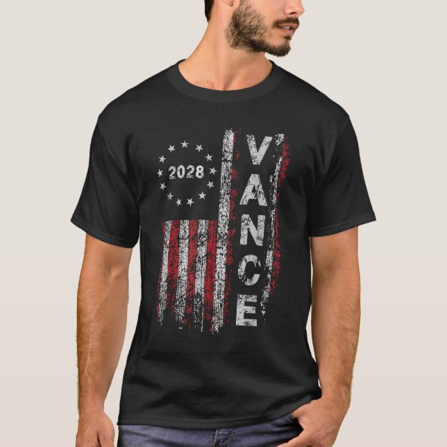Vance 2028 Presidentvalskampanj USA Flagga  T Shirt (Framsida)