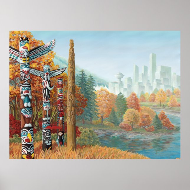 Vancouver Art Skriv ut Vancouver Totem Pole-målnin Poster (Framsidan)