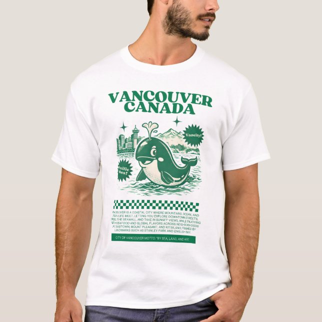 Vancouver BC Canada Whale Retro City  T Shirt (Framsida)