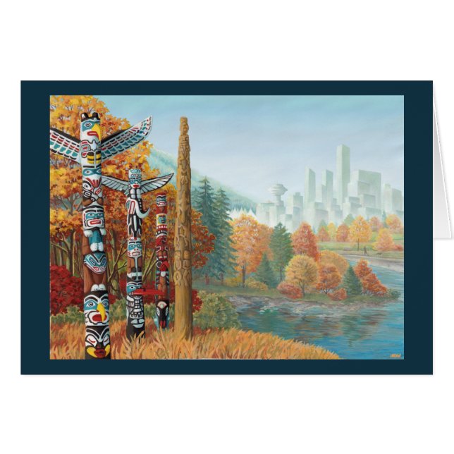 Vancouver BC Souvenir Cards Totem Pole Art Cards Hälsningskort (Framsidan Horizontal)