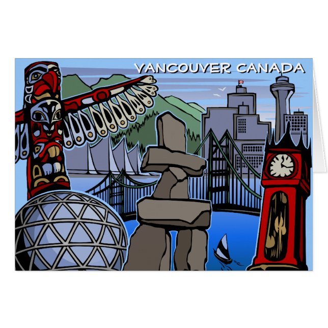 Vancouver BC Souvenir Cards Totem Pole Art Cards Hälsningskort (Framsidan Horizontal)