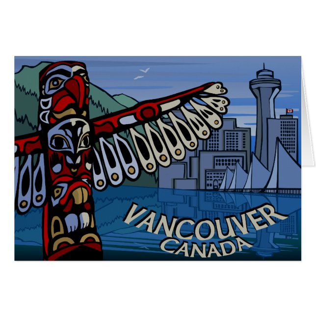 Vancouver BC Souvenir Cards Totem Pole Art Cards Hälsningskort (Framsidan Horizontal)