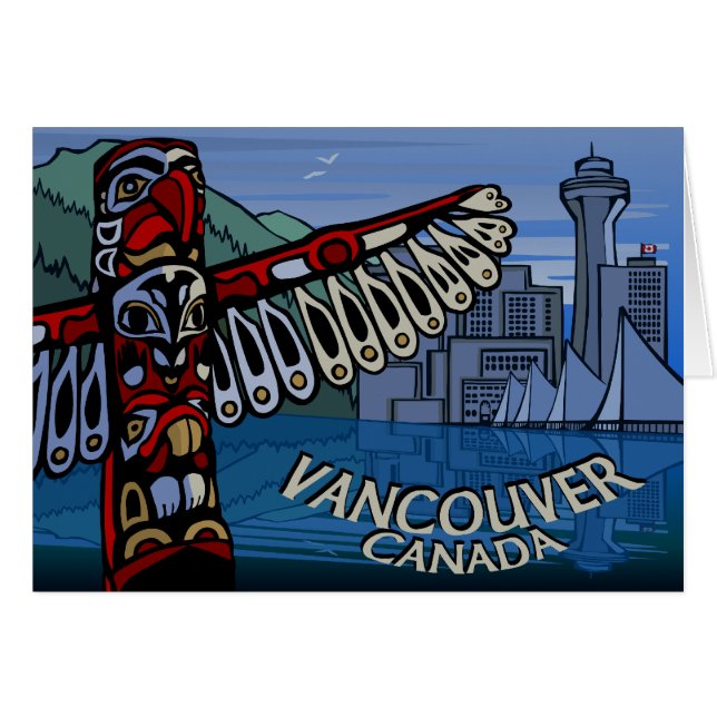 Vancouver BC Souvenir Cards Totem Pole Art Cards Hälsningskort (Framsidan Horizontal)