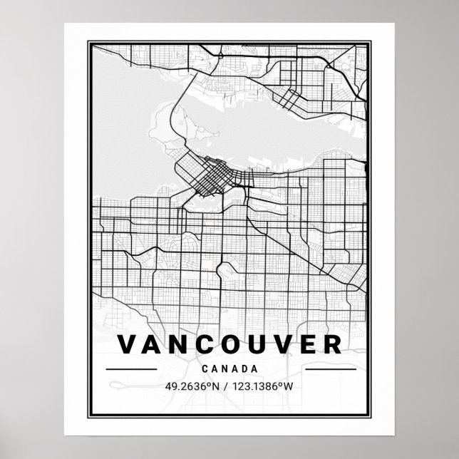 Vancouver British Columbia Canada Travel City Kart Poster (Framsidan)